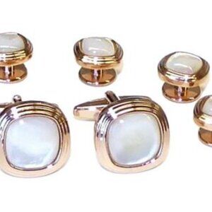 Soft Square Triple Tier Rose Gold  Mother of Pearl Fiber Optic Stone Set